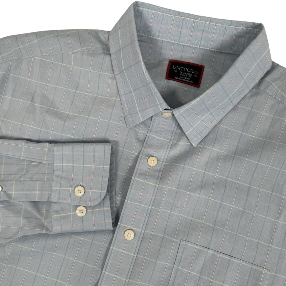 UNTUCKit Charly WF Shirt Mens XL Blue Wrinkle Free Windowpane Button Down‎